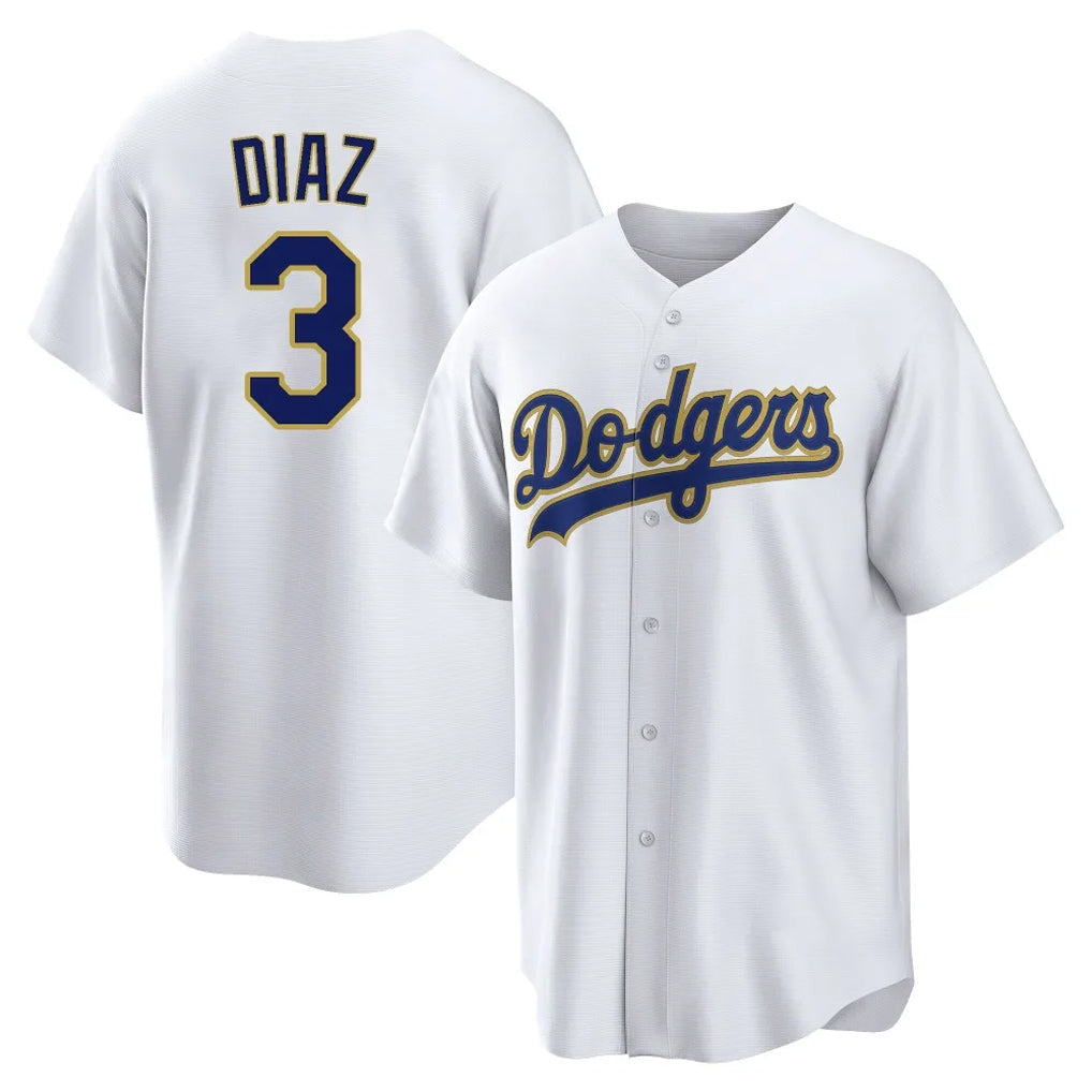 Johmsee LA.Dodgers #3 Edwin D¡§aaz Player Gold White 2026 Collection Stadium Game Stitched Jerseys