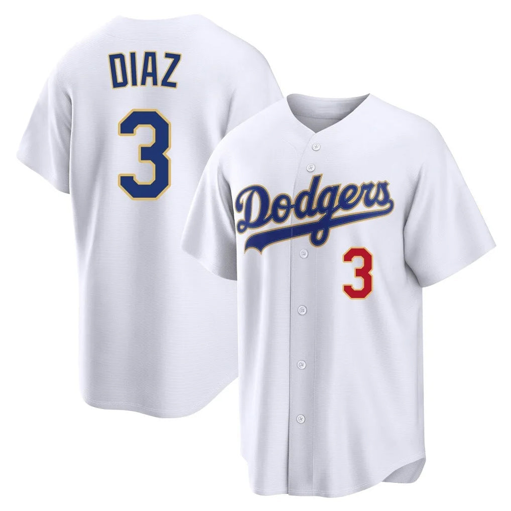 Johmsee LA.Dodgers #3 Edwin D¡§aaz Player Gold White 2026 Collection Stadium Limited Stitched Jerseys