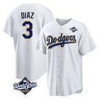 Johmsee LA.Dodgers #3 Edwin D¡§aaz Player Gold White World Series 2026 Collection Stadium Game Stitched Jerseys