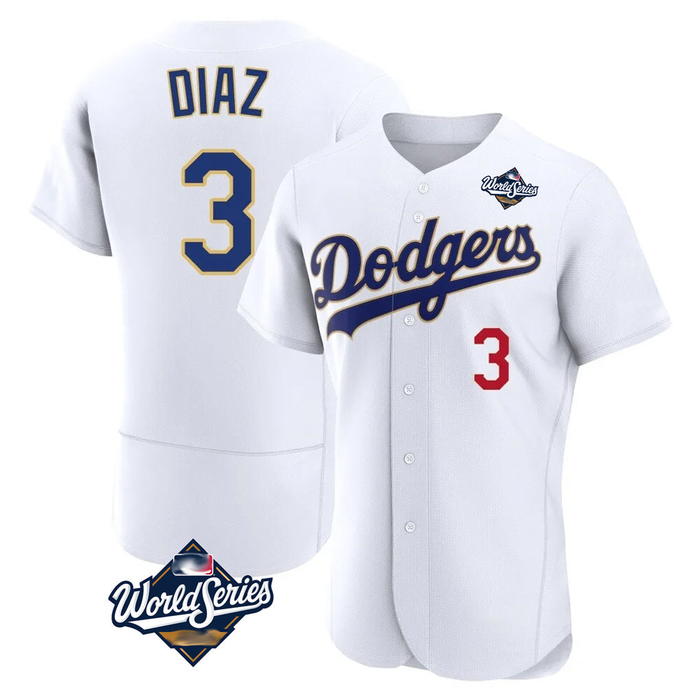 Johmsee LA.Dodgers #3 Edwin D¡§aaz Player Gold White World Series 2026 Collection Stadium Limited Elite Stitched Jerseys
