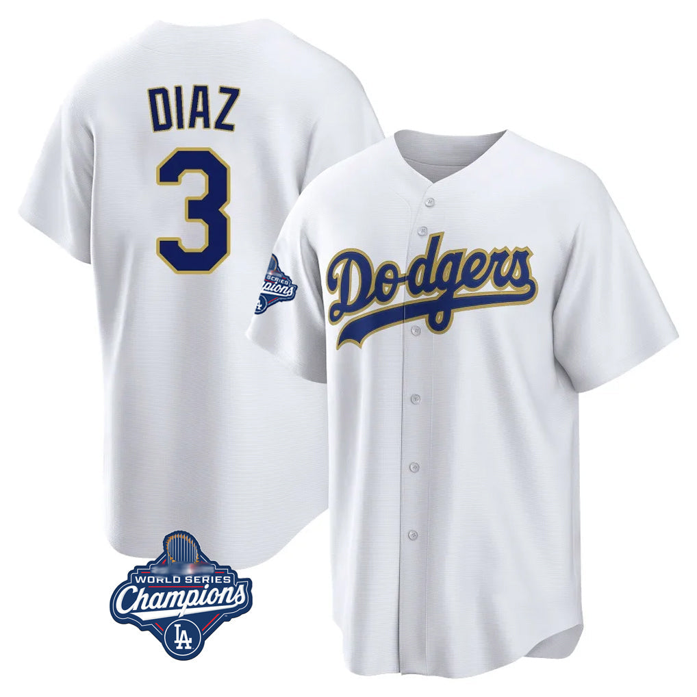 Johmsee LA.Dodgers #3 Edwin D¡§aaz Player Gold White World Series Meet 2026 Collection Stadium Game Stitched Jerseys