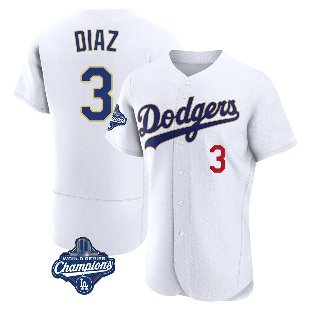 Johmsee LA.Dodgers #3 Edwin D¡§aaz Player Gold White World Series Meet 2026 Collection Stadium Limited Elite Stitched Jerseys