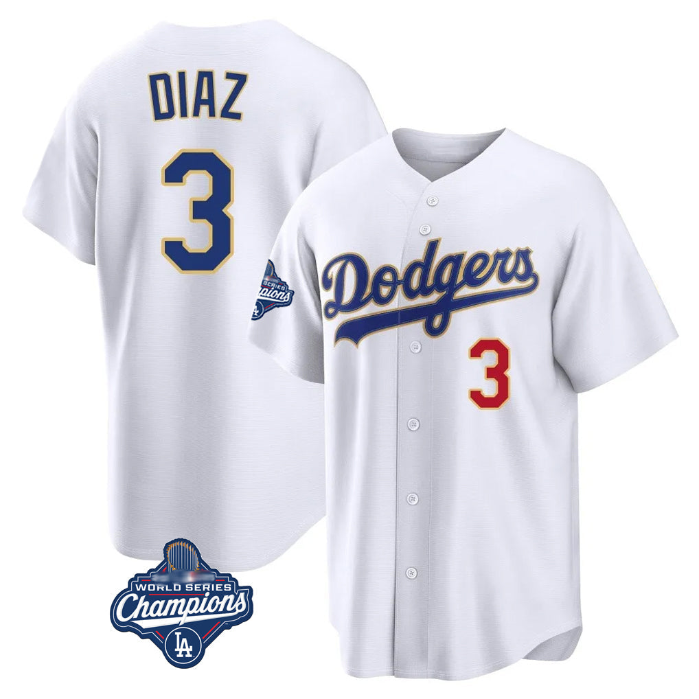 Johmsee LA.Dodgers #3 Edwin D¡§aaz Player Gold White World Series Meet 2026 Collection Stadium Limited Stitched Jerseys
