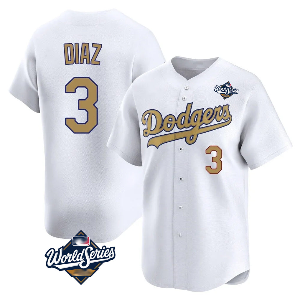 Johmsee LA.Dodgers #3 Edwin D¡§aaz Player Gold World Series Collection Limited Home Stitched Jerseys