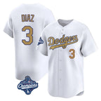 Johmsee LA.Dodgers #3 Edwin D¡§aaz Player Gold World Series Meet Collection Limited Home Stitched Jerseys