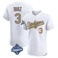 Johmsee LA.Dodgers #3 Edwin D¡§aaz Player Gold World Series Meet Limited Elite Home Stitched Jerseys