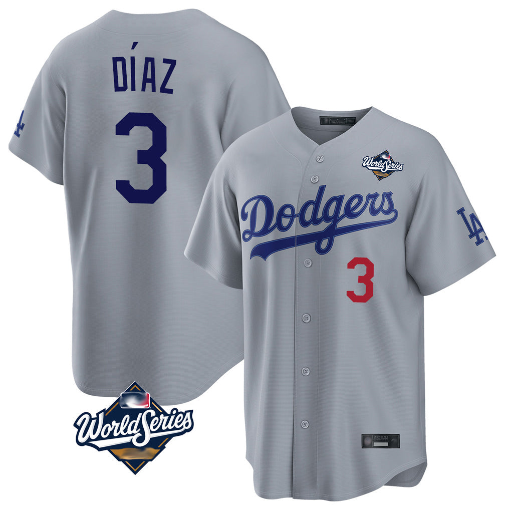 Johmsee LA.Dodgers #3 Edwin D¡§aaz Player Gray World Series Game Home Stitched Jerseys