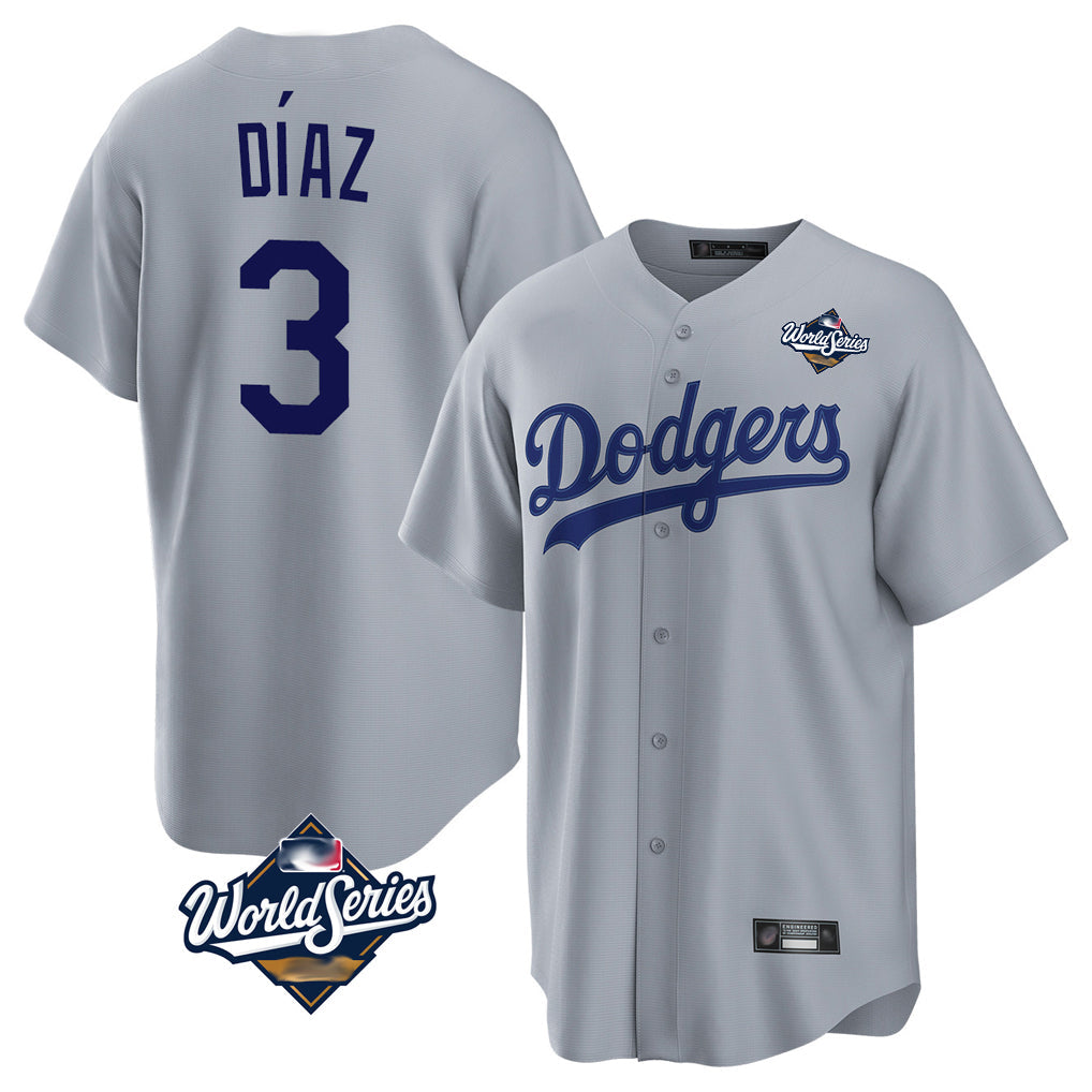 Johmsee LA.Dodgers #3 Edwin D¡§aaz Player Gray World Series Game Stitched Jerseys