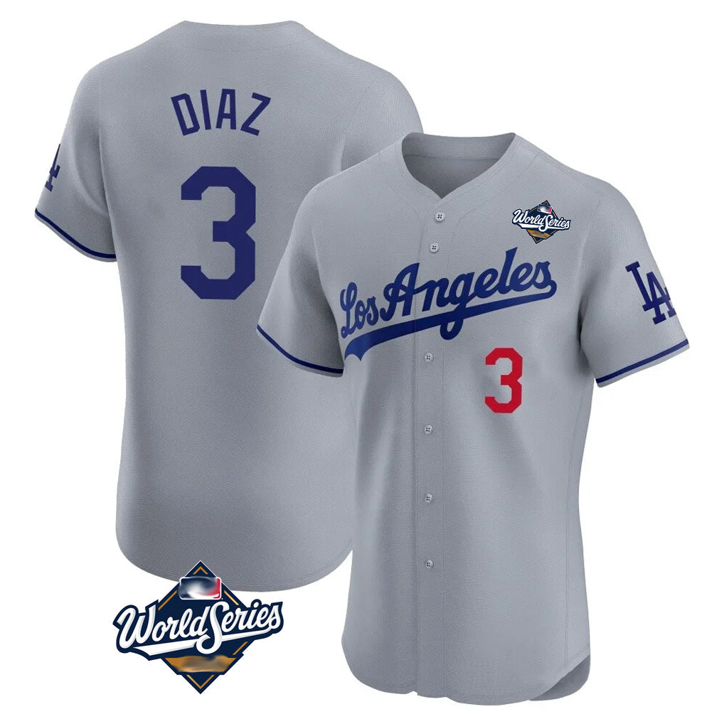 Johmsee LA.Dodgers #3 Edwin D¡§aaz Player Gray World Series Limited Elite Home Stitched Jerseys