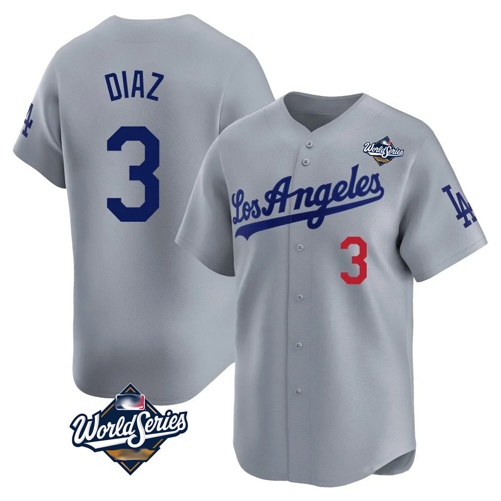 Johmsee LA.Dodgers #3 Edwin D¡§aaz Player Gray World Series Limited Home Stitched Jerseys