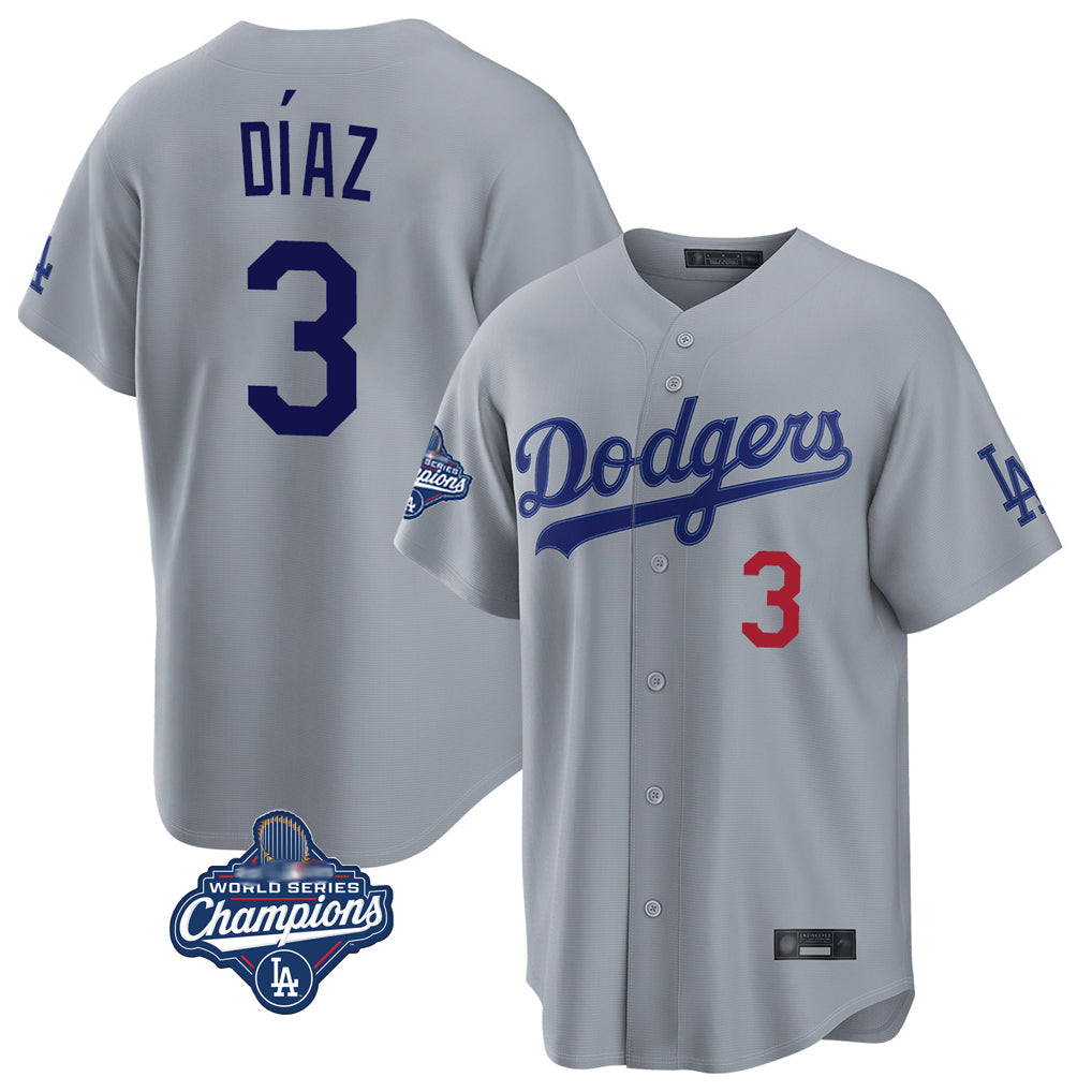 Johmsee LA.Dodgers #3 Edwin D¡§aaz Player Gray World Series Meet Game Home Stitched Jerseys