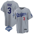 Johmsee LA.Dodgers #3 Edwin D¡§aaz Player Gray World Series Meet Game Home Stitched Jerseys