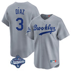 Johmsee LA.Dodgers #3 Edwin D¡§aaz Player Gray World Series Meet Game Limited Home Stitched Jerseys