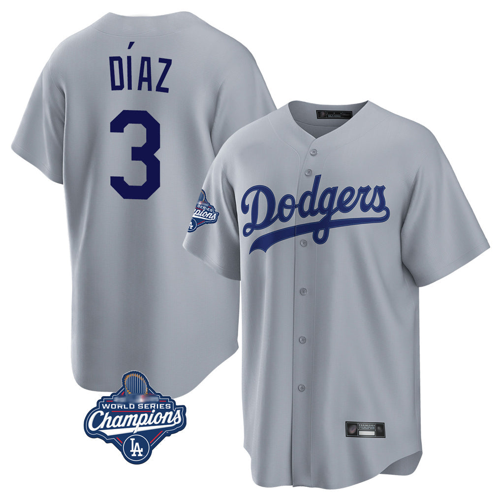 Johmsee LA.Dodgers #3 Edwin D¡§aaz Player Gray World Series Meet Game Stitched Jerseys