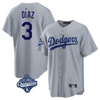 Johmsee LA.Dodgers #3 Edwin D¡§aaz Player Gray World Series Meet Game Stitched Jerseys