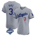 Johmsee LA.Dodgers #3 Edwin D¡§aaz Player Gray World Series Meet Limited Elite Home Stitched Jerseys