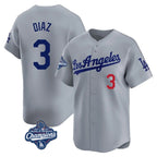 Johmsee LA.Dodgers #3 Edwin D¡§aaz Player Gray World Series Meet Limited Home Stitched Jerseys