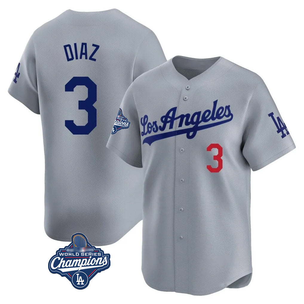 Johmsee LA.Dodgers #3 Edwin D¡§aaz Player Gray World Series Meet Limited Home Stitched Jerseys