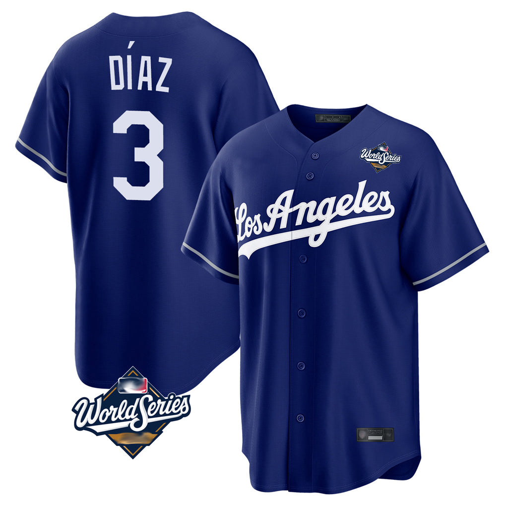 Johmsee LA.Dodgers #3 Edwin D¡§aaz Player Royal World Series Game Stitched Jerseys