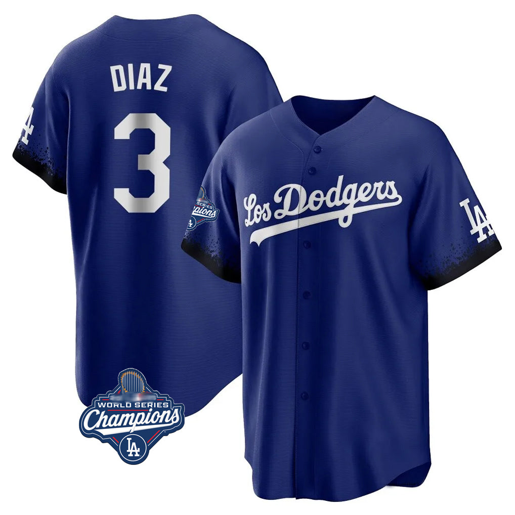 LA.Dodgers #3 Edwin D¡§aaz Player Royal World Series Meet City Connect Home Game Stitched Jerseys