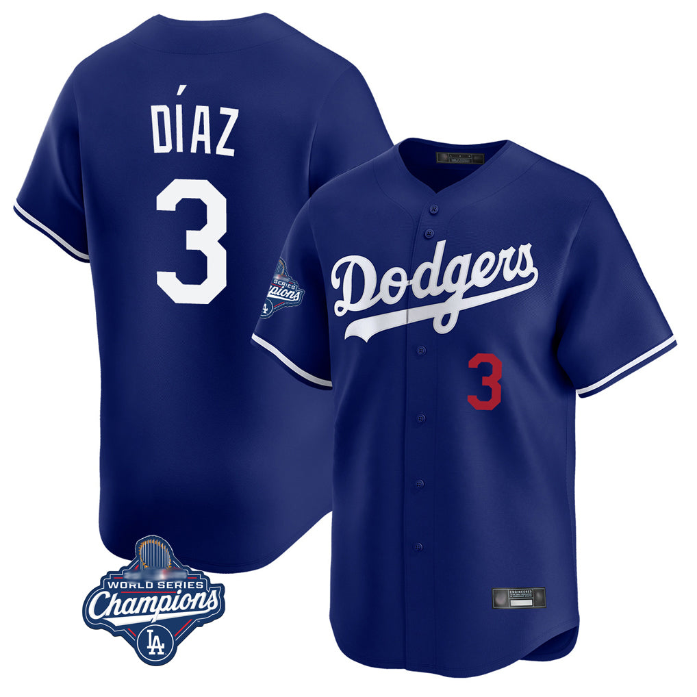 Johmsee LA.Dodgers #3 Edwin D¡§aaz Player Royal World Series Meet Limited Home Stitched Jerseys