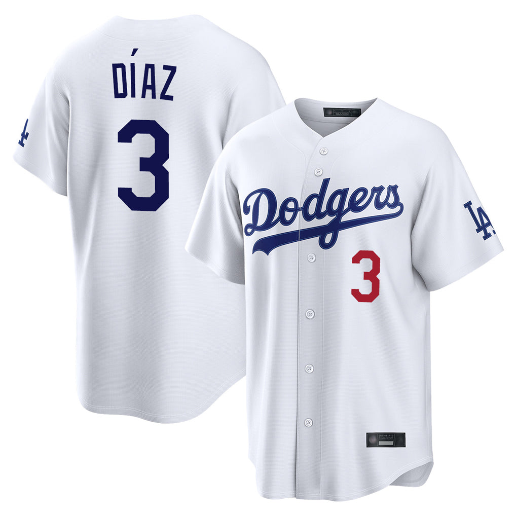 Johmsee LA.Dodgers #3 Edwin D¡§aaz Player White Home Game Stitched Jerseys