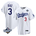 Johmsee LA.Dodgers #3 Edwin D¡§aaz Player White World Series Home Game Stitched Jerseys