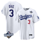 Johmsee LA.Dodgers #3 Edwin D¡§aaz Player White World Series Home Game Stitched Jerseys
