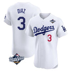 Johmsee LA.Dodgers #3 Edwin D¡§aaz Player White World Series Limited Elite Home Stitched Jerseys