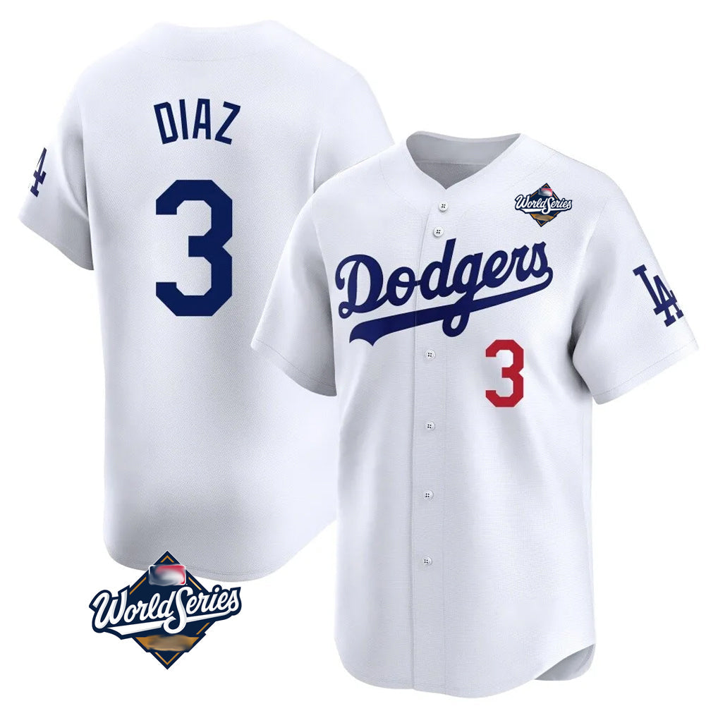 Johmsee LA.Dodgers #3 Edwin D¡§aaz Player White World Series Limited Home Stitched Jerseys
