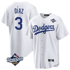 Johmsee LA.Dodgers #3 Edwin D¡§aaz Player White World Series Meet Game Home Stitched Jerseys