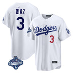 Johmsee LA.Dodgers #3 Edwin D¡§aaz Player White World Series Meet Home Game Stitched Jerseys