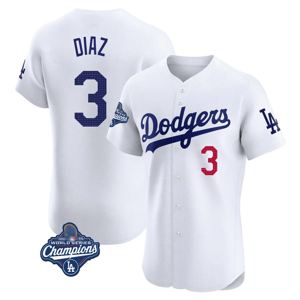 Johmsee LA.Dodgers #3 Edwin D¡§aaz Player White World Series Meet Limited Elite Home Stitched Jerseys