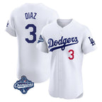 Johmsee LA.Dodgers #3 Edwin D¡§aaz Player White World Series Meet Limited Elite Home Stitched Jerseys