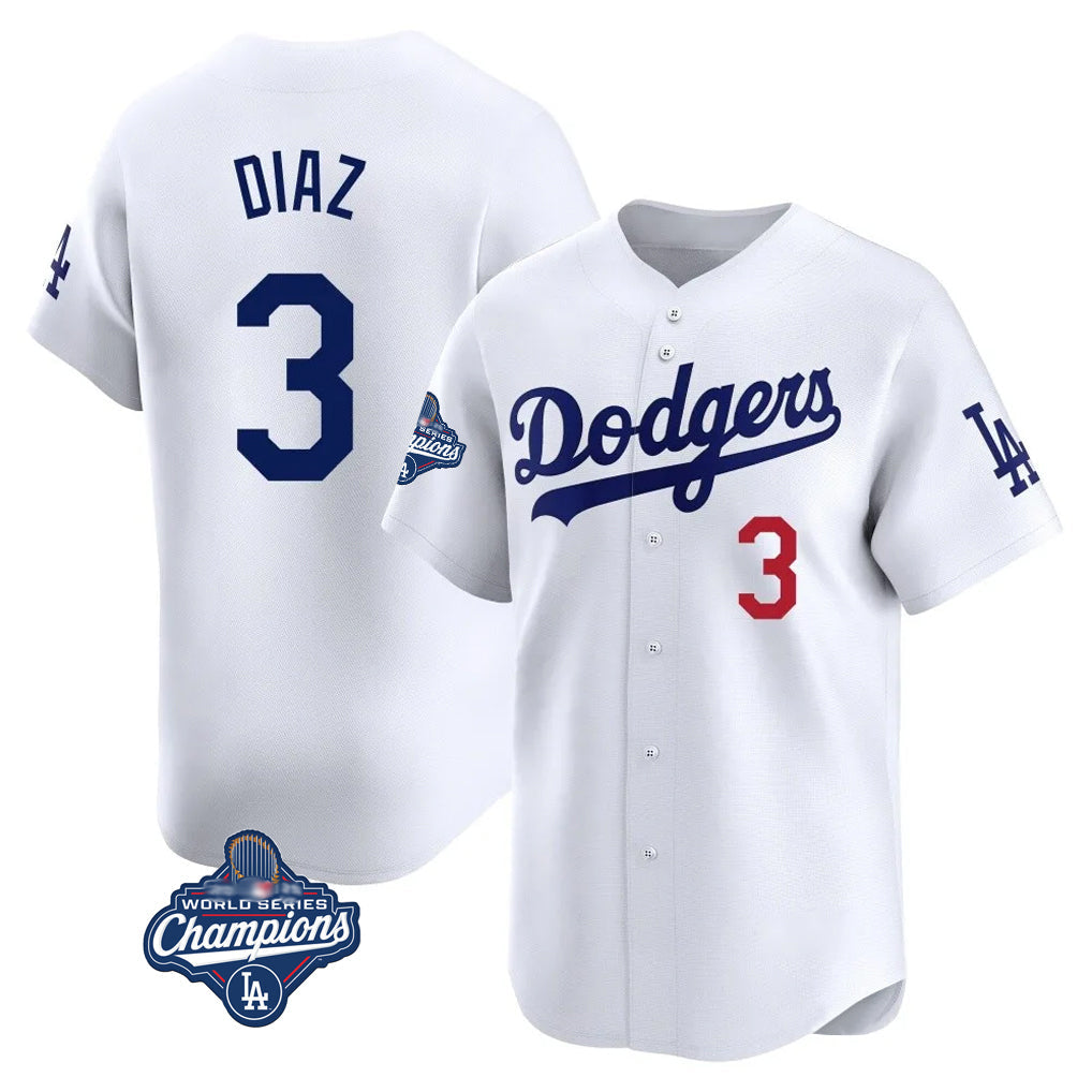 Johmsee LA.Dodgers #3 Edwin D¡§aaz Player White World Series Meet Limited Home Stitched Jerseys