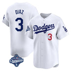 Johmsee LA.Dodgers #3 Edwin D¡§aaz Player White World Series Meet Limited Home Stitched Jerseys