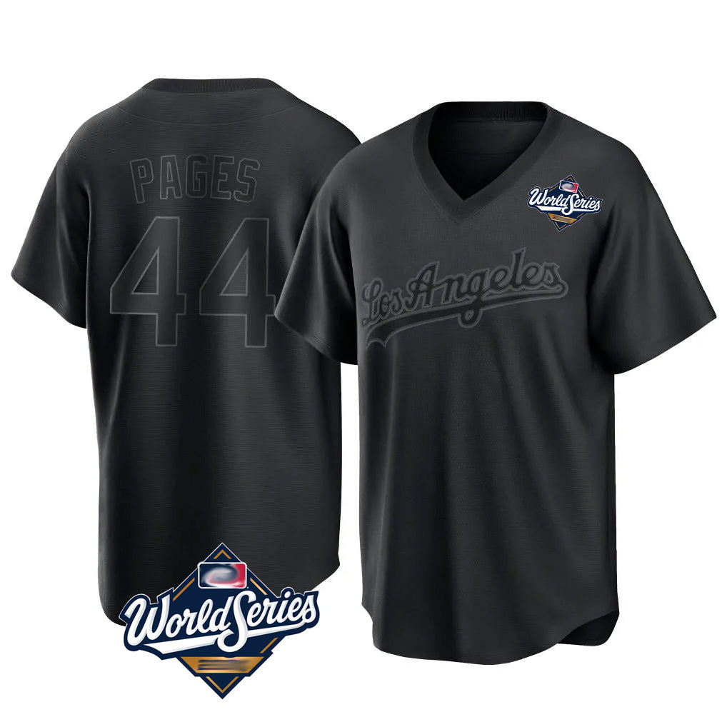 Johmsee LA.Dodgers #44 Andy Pages Player Black World Series Pitch Fashion T-shirt Stitched Jerseys