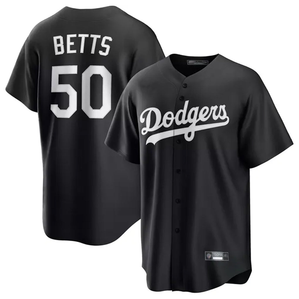 Johmsee LA.Dodgers #50 Mookie Betts Player Black Carbon Limited Game Stitched Jerseys
