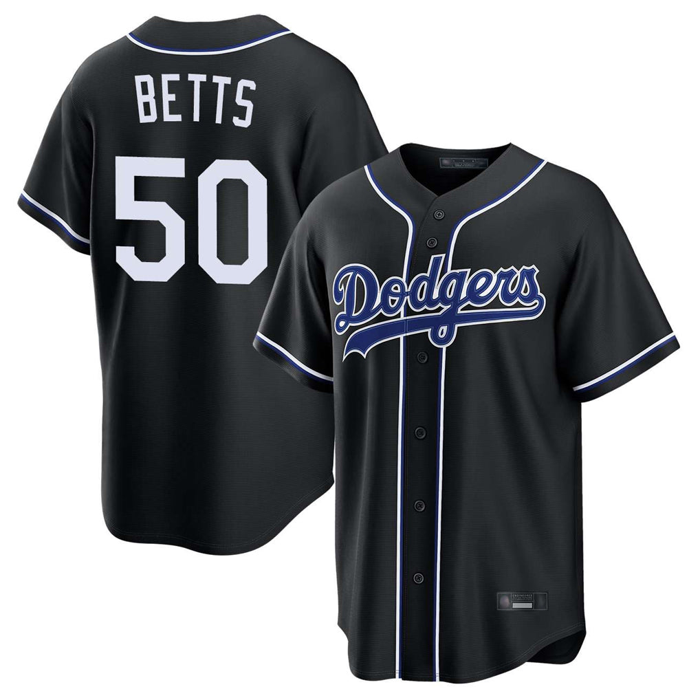 Johmsee LA.Dodgers #50 Mookie Betts Player Black Carbon Limited Home Stitched Jerseys