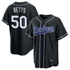 Johmsee LA.Dodgers #50 Mookie Betts Player Black Carbon Limited Home Stitched Jerseys