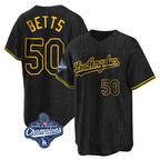 Johmsee LA.Dodgers #50 Mookie Betts Player Black Gold World Series Meet Limited Home Stitched Jerseys