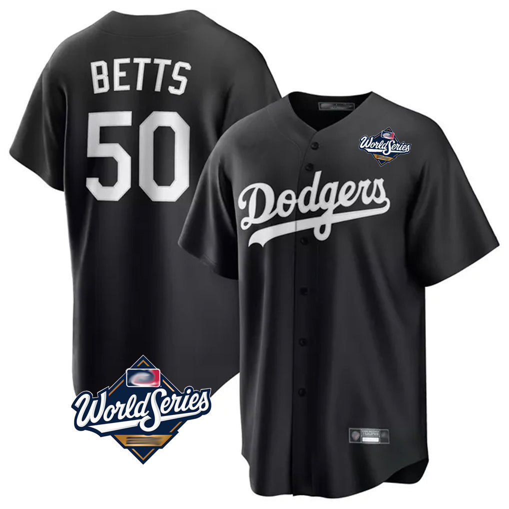 Johmsee LA.Dodgers #50 Mookie Betts Player Black World Series Carbon Limited Game Stitched Jerseys