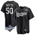 Johmsee LA.Dodgers #50 Mookie Betts Player Black World Series Carbon Limited Game Stitched Jerseys