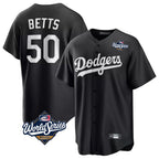 Johmsee LA.Dodgers #50 Mookie Betts Player Black World Series Carbon Limited Game Stitched Jerseys