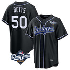 Johmsee LA.Dodgers #50 Mookie Betts Player Black World Series Carbon Limited Home Stitched Jerseys