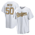 Johmsee LA.Dodgers #50 Mookie Betts Player Gold Collection Limited Home Stitched Jerseys