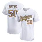 Johmsee LA.Dodgers #50 Mookie Betts Player Gold Limited Elite Home Stitched Jerseys