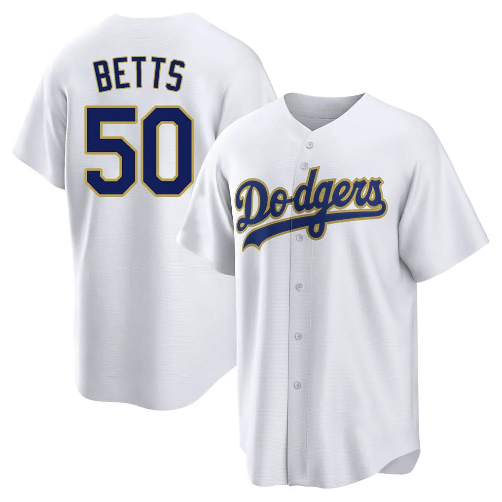 Johmsee LA.Dodgers #50 Mookie Betts Player Gold White 2026 Collection Stadium Game Stitched Jerseys
