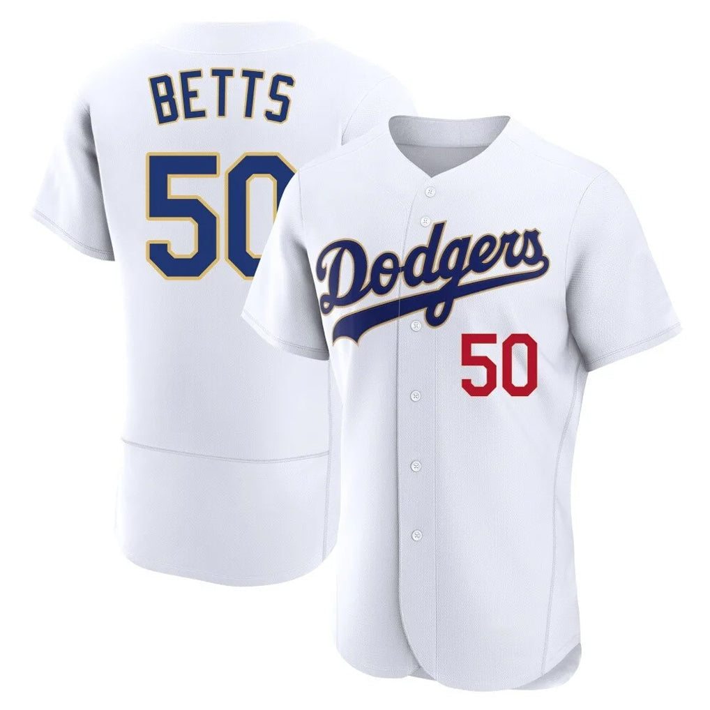 Johmsee LA.Dodgers #50 Mookie Betts Player Gold White 2026 Collection Stadium Limited Elite Stitched Jerseys
