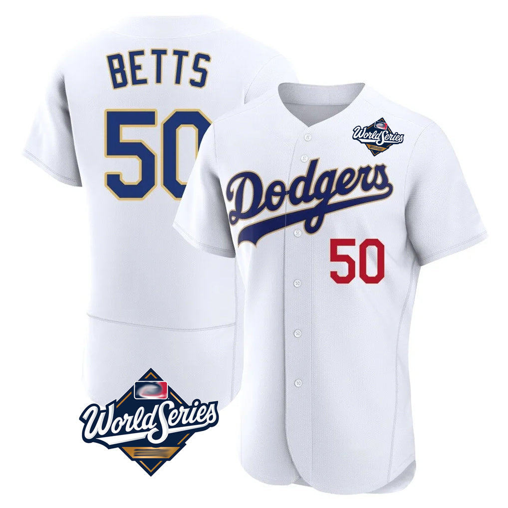 Johmsee LA.Dodgers #50 Mookie Betts Player Gold White World Series 2026 Collection Stadium Limited Elite Stitched Jerseys
